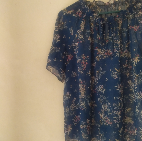 Teal blue floral printed blouse - Picture 5 of 7